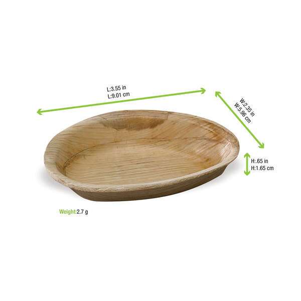 PacknWood 210BBAEG6, 3.55x2.35x0.65-Inch Egg Shaped Palm Leaf Plate, 100/CS