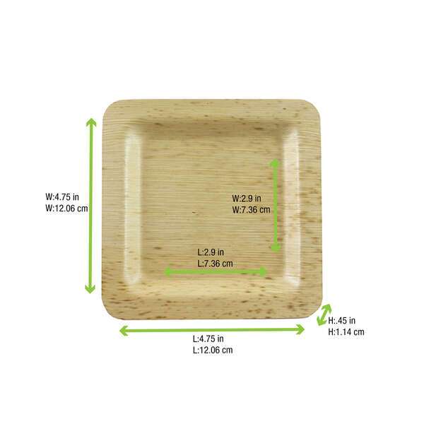 PacknWood 210BBOUA12, 4.7x4.7-inch Square Bamboo Leaf Double Layer Plate, 100/PK