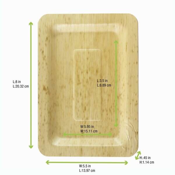 PacknWood 210BBOUA20, 8x5.5x0.45-Inch Rectangular Bamboo Leaf Double Layer Plate, 100/CS