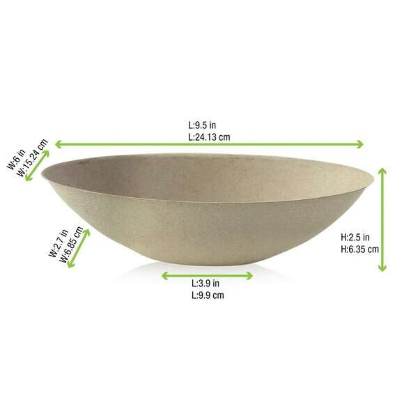 PacknWood 210BCHIC1000BR, 34 Oz Bio'n'Chic Brown Oval Sugarcane Bowl, 250/CS