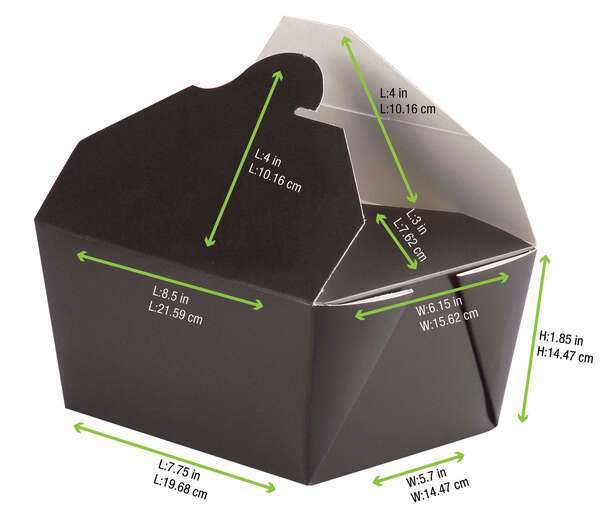 PacknWood 210BIO2N, 8.5x6.15x1.85-Inch Black Take-Out Meal Box, 200/CS