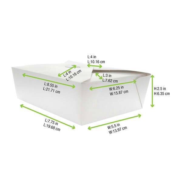 PacknWood 210BIO3, 8.55x6.25x2.5-Inch White Take-Out Meal Box, 200/CS