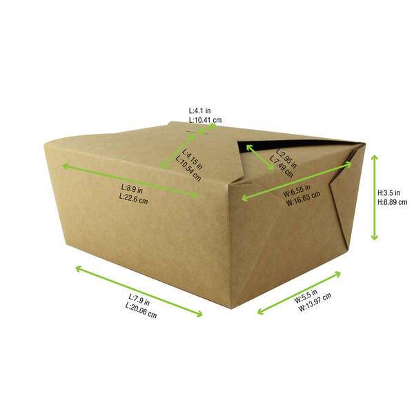PacknWood 210BIO4K, 8.9x6.55x3.5-Inch Kraft Take-Out Meal Box, 160/CS