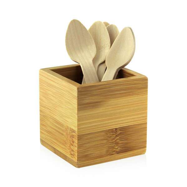 PacknWood 210BMH1, 2.4x2.4x2.45-Inch Bamboo Cutlery and Napkin Holder, 10/CS