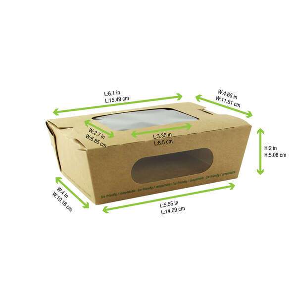 PacknWood 210BOXSP753, 29 Oz 6.1x4x2-InchEasy Closing Kraft Salad Box with 2 Windows, 200/C