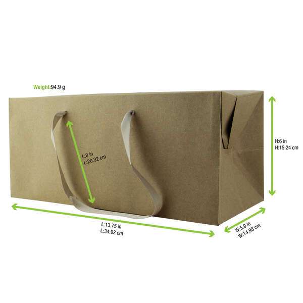 PacknWood 210BXBAG, 13.75x5.9x6-Inch Kraft Box Bag with Handles, 50/CS