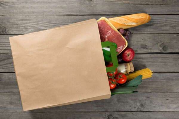 PacknWood 210CAB2518BR, 10.15x6.5x11.1-Inch Kraft Paper Bag with Green Handles, 250/CS