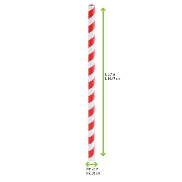 PacknWood 210CHP14RT, 5.7x0.23-Inch Red & White Striped Cocktail Paper Straws - Unwrapped, 3000/CS