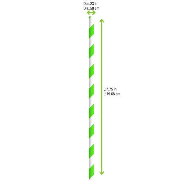 PacknWood 210CHP19, 7.75x0.23-Inch Green & White Striped Paper Straws - Unwrapped, 3000/CS