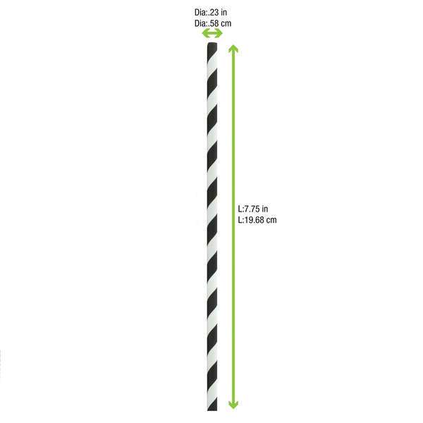 PacknWood 210CHP19BLKW, 7.75x0.23-Inch Black & White Striped Paper Straws - Wrapped, 3000/CS