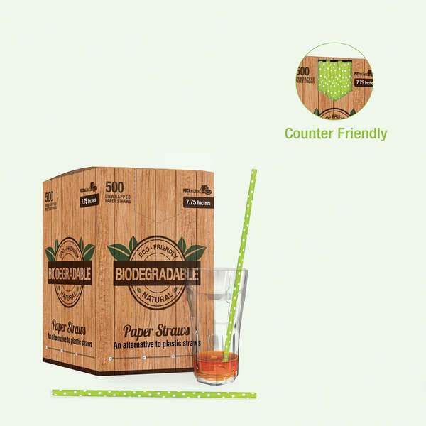 PacknWood 210CHP19DLG, 7.75x0.23-Inch Lime Green & White Paper Straws - Unwrapped, 3000/CS