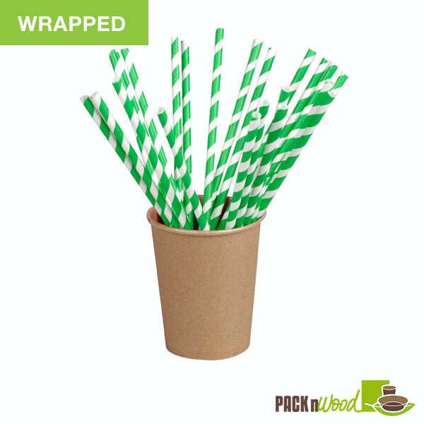 PacknWood 210CHP19EMB-X, 8.3x0.2-inch Green Striped Wax Coated Paper Straws, 500/CS (Discontinued)