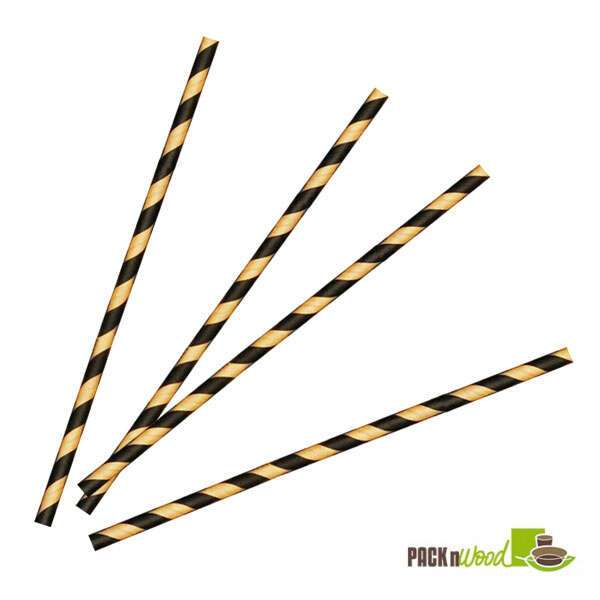PacknWood 210CHP19KBW, 7.75x0.2-inch Striped Wax Coated Paper Straws Wrapped, 3000/CS