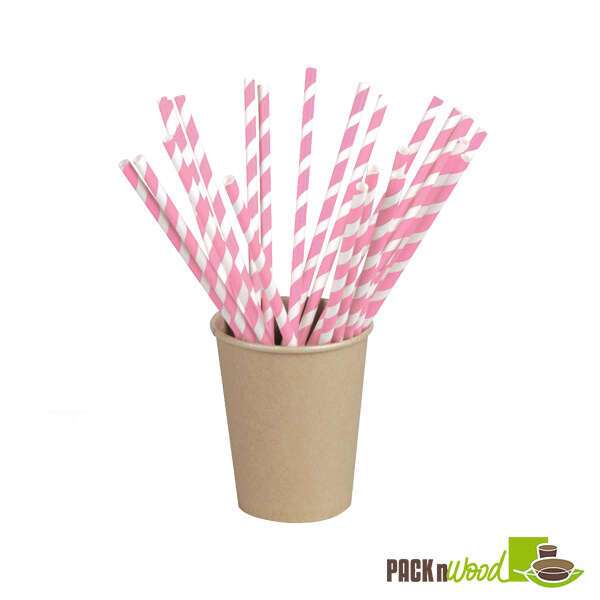 PacknWood 210CHP19PINK, 7.75x0.2-inch Pink Striped Wax Coated Paper Straws, 3000/CS