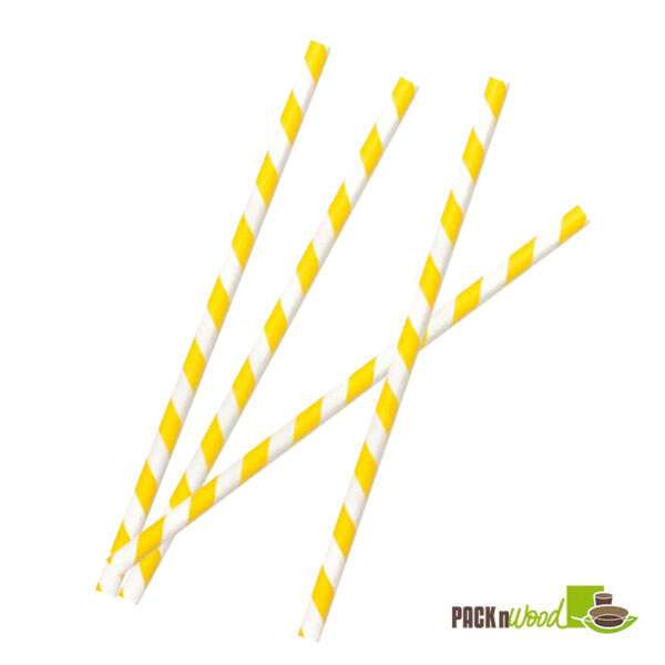PacknWood 210CHP19Y, 7.75-inch Yellow Striped Wax Coated Paper Straws, 3000/CS
