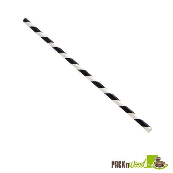 PacknWood 210CHP21BLACK-X 8.3x0.2-inch Black Striped Wax Coated Paper Straws, 500/CS (Discontinued)