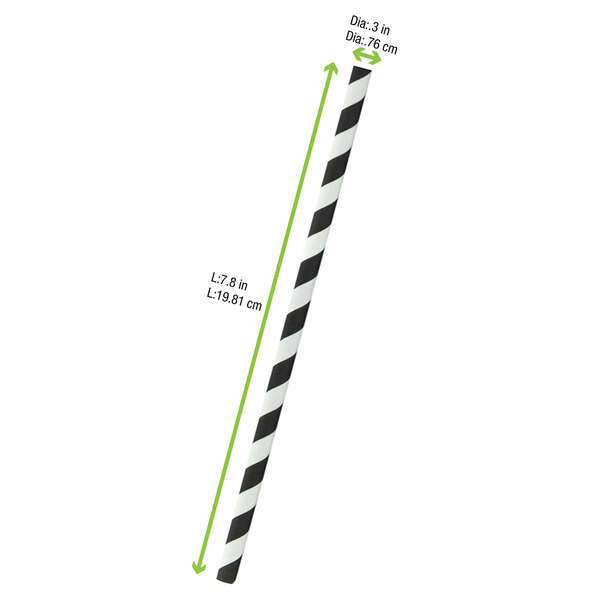 PacknWood 210CHP8BLKT, 7.75-Inch Smoothie Paper Straws with White & Black Stripes - Unwrapped, 3000/CS