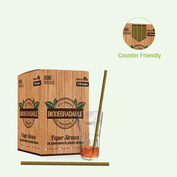 PacknWood 210CHP8KR, 7.75-Inch Kraft Durable Smoothie Paper Straws - Unwrapped, 3000/CS
