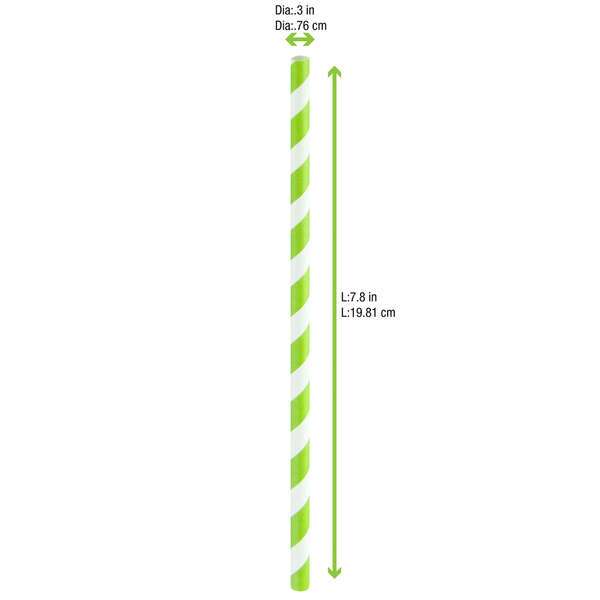 PacknWood 210CHP8LGT, 7.75-Inch Lime Green & White Striped Smoothie Paper Straws - Unwrapped, 3000/CS