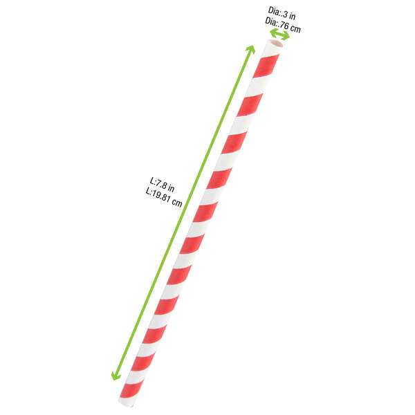 PacknWood 210CHP8R2T, 7.75-Inch Smoothie Paper Straws with White & Red Stripes - Unwrapped, 3000/CS