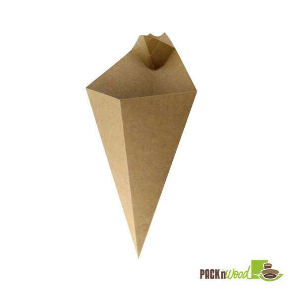 PacknWood 210CONFR1KR, 7.5x4.5-inch Kraft Paper Cone w/ Sauce Compartment, 500/CS