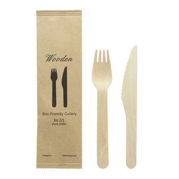 PacknWood 210COUVB2K, 6-inch Wooden Cutlery Kit (Knife, Fork), 250/CS