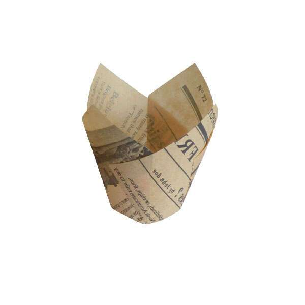 PacknWood 210CPST7J, 5-Oz Newspaper Print Tulip Paper Baking Cups, Beige, 1200/CS