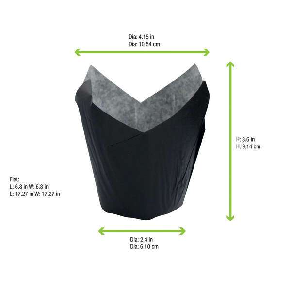 PacknWood 210CPST8N, 5 Oz 4.15 Dia "Tulip" Black Greaseproof Baking Cup, 1200/CS