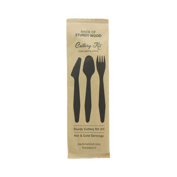 PacknWood 210CVB19K3K, 7-inch Heavy Weight Wooden Cutlery Kit (Knife, Fork, Spoon), 250/CS