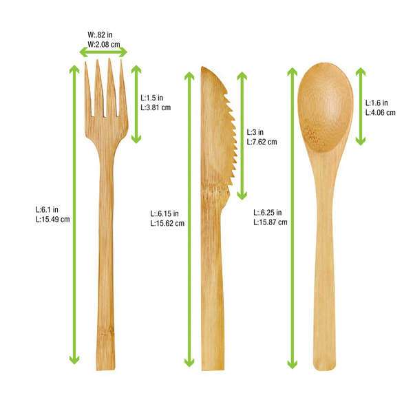 PacknWood 210CVBAK3K, 7-Inch Wrapped Bamboo Cutlery 3/1 Kit (Knife, Fork, Spoon), 250/CS