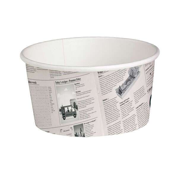 PacknWood 210DELINEWS20, 20-oz Deli Round News Printed Container, Gray, 500/CS. Lids are sold separately