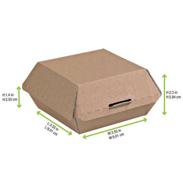 PacknWood 210EATBURG135K, 5.3x4.9x2.6-Inch Kraft Corrugated Hamburger Clamshell Take Out Box, 500/CS