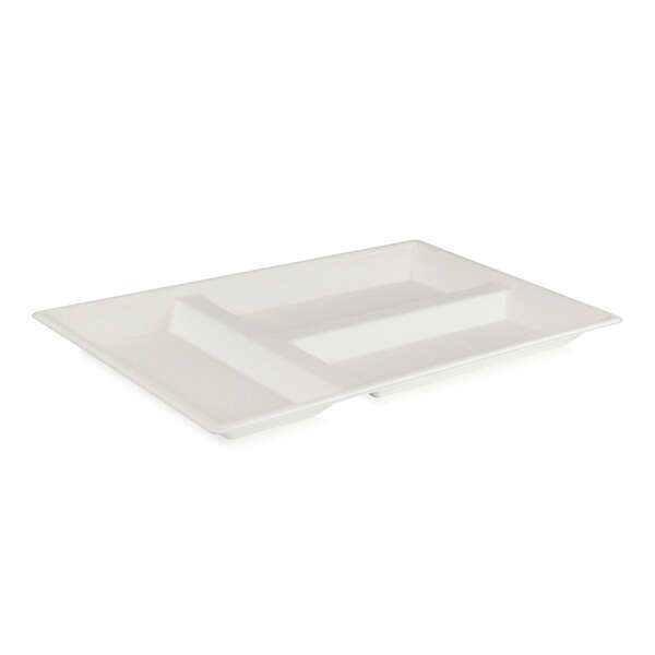 PacknWood 210ECOD4029, 15.7x10.6x1.1-Inch Eco-Design White Sugarcane Compartment Tray, 100/CS (Discontinued)
