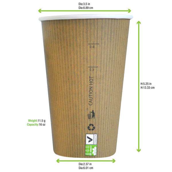 PacknWood 210GCBIO16, 16 Oz Compostable Single Wall Paper Cup, 1000/CS