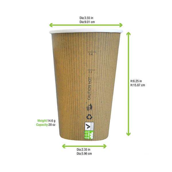 PacknWood 210GCBIO20, 20 Oz Compostable Single Wall Paper Cup, 500/CS (Discontinued)