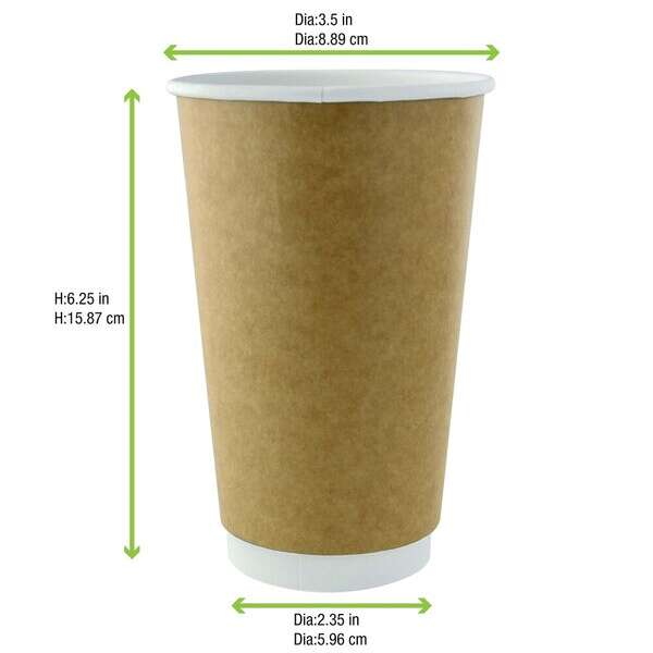 PacknWood 210GCDW20K, 20 Oz Double Wall Kraft Compostable Paper Cup, 500/CS