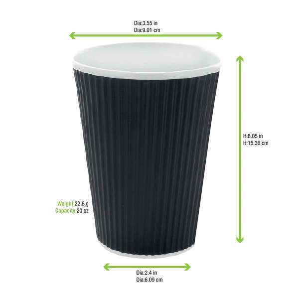 PacknWood 210GCR20N, 20 Oz Rippled Black Cup, 500/CS