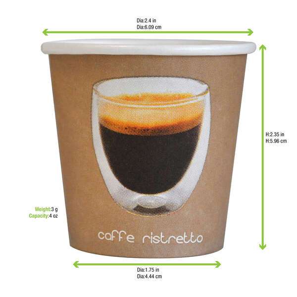 PacknWood 210GCRIS41, 4 Oz Ristretto Paper Cup, 3000/CS