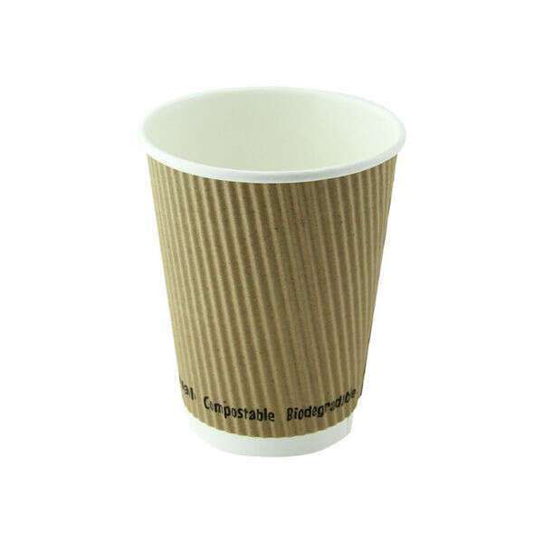 PacknWood 210GCRPLA12K, 12 Oz Compostable Rippled Kraft Cup, 500/CS