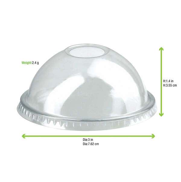 PacknWood 210GKLD74DX, 3-inch Clear PET Dome Lid With Hole for 210POC81N & 210POB121 Cups, 1000/CS
