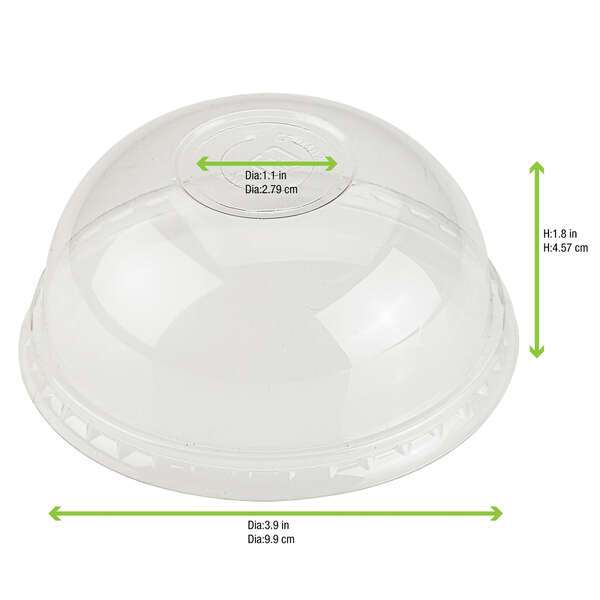 PacknWood 210GPLAL96D, 4-inch Clear Compostable Dome Lid with Round Hole, 1000/CS