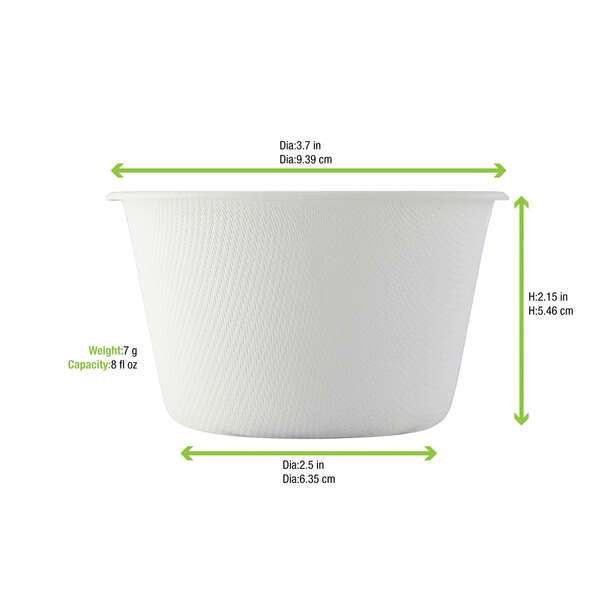 PacknWood 210GPU240, 8.5 Oz White Sugarcane Takeout Bowl, 1000/CS (Discontinued)