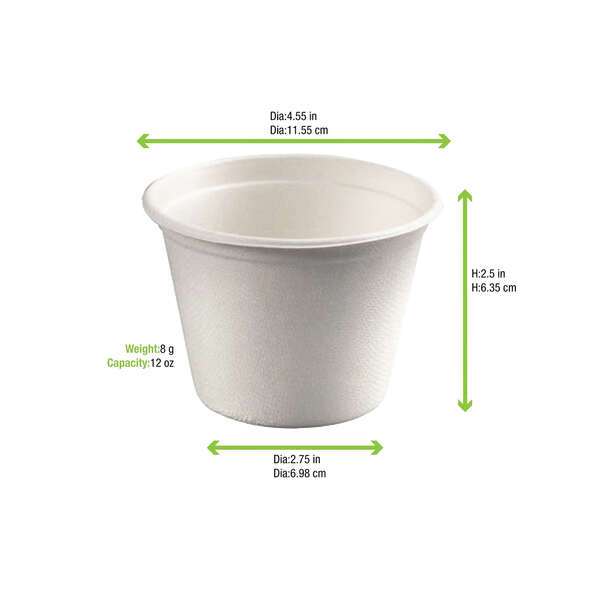 PacknWood 210GPU350, 12 Oz White Sugarcane Takeout Bowl, 500/CS (Discontinued)