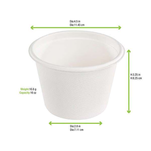 PacknWood 210GPU500, 16 Oz White Sugarcane Takeout Bowl, 500/CS (Discontinued)