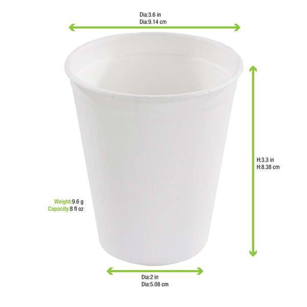 PacknWood 210GPU8, 8 Oz White Sugarcane Cup, 1000/CS (Discontinued)