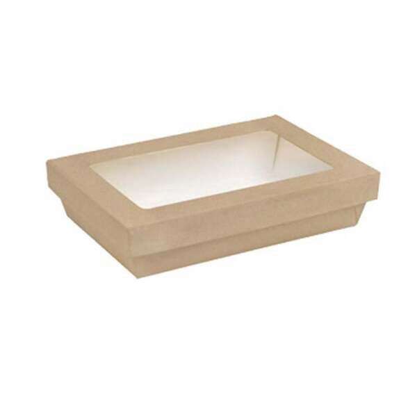 PacknWood 210KARECB2215, 50 Oz Rectangular Kraft Kray Boxes with PET Window Lid, 200/CS
