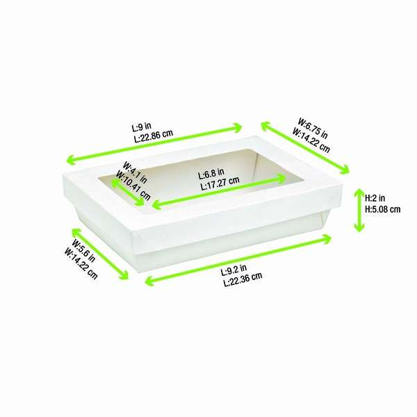 PacknWood 210KARECWH2215, 50 Oz Rectangular White Kray Boxes with PET Window Lid, 200/CS