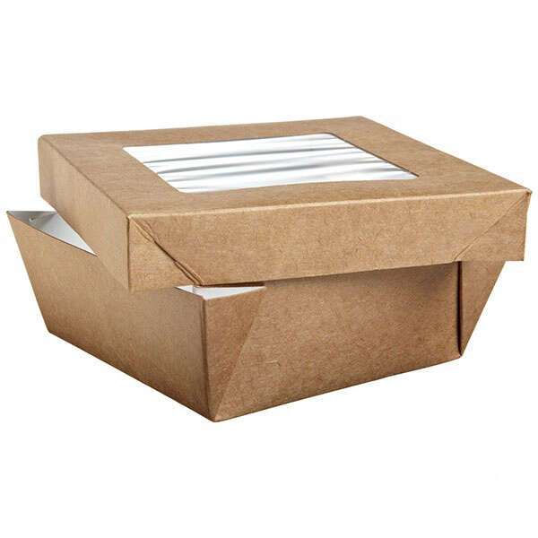 PacknWood 210KRAYB135 4.7x4.7x2-inch Square Kraft Paper Box with Clear Window, Brown, 250/CS