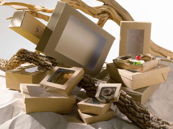 PacknWood 210KRAYB155 5.5x5.5x2-inch Square Kraft Paper Box with Clear Window, Brown, 250/CS