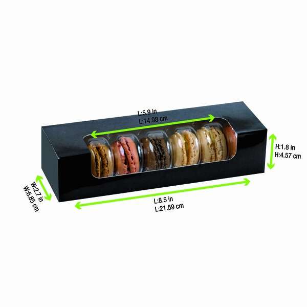 PacknWood 210MAC7F, 8.5-inch Black Box with PET Window for 7 Macarons, 250/CS